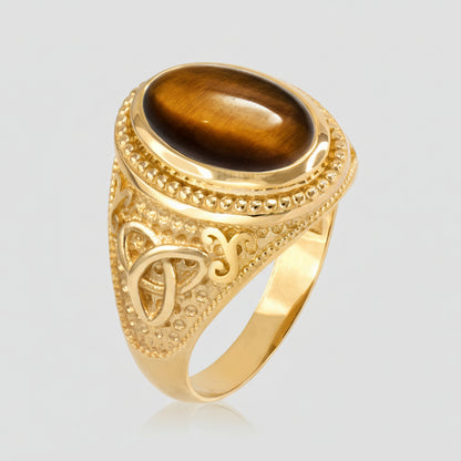 Gold Celtic Knot Tiger Eye Gemstone Statement Ring Karma Blingz