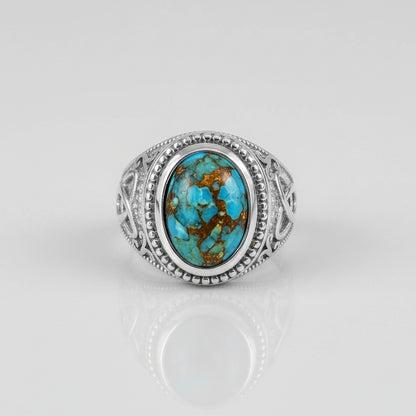 Sterling Silver Celtic Triquetra Blue Copper Turquoise Ring Karma Blingz