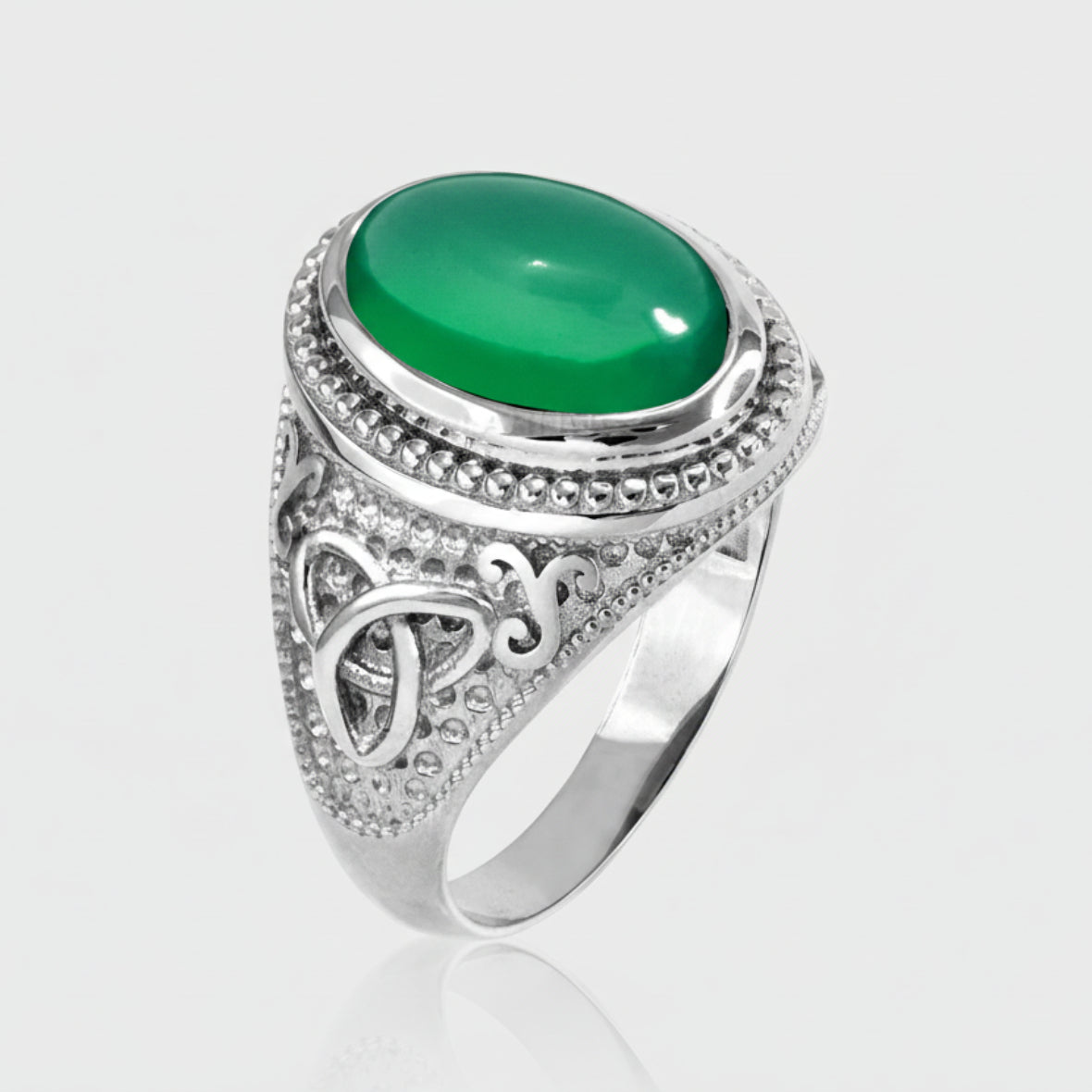 Sterling Silver Celtic Trinity Band Green Onyx Gemstone Ring Karma Blingz