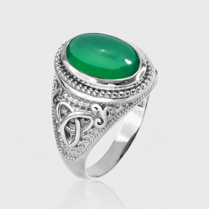 Sterling Silver Celtic Trinity Band Green Onyx Gemstone Ring Karma Blingz