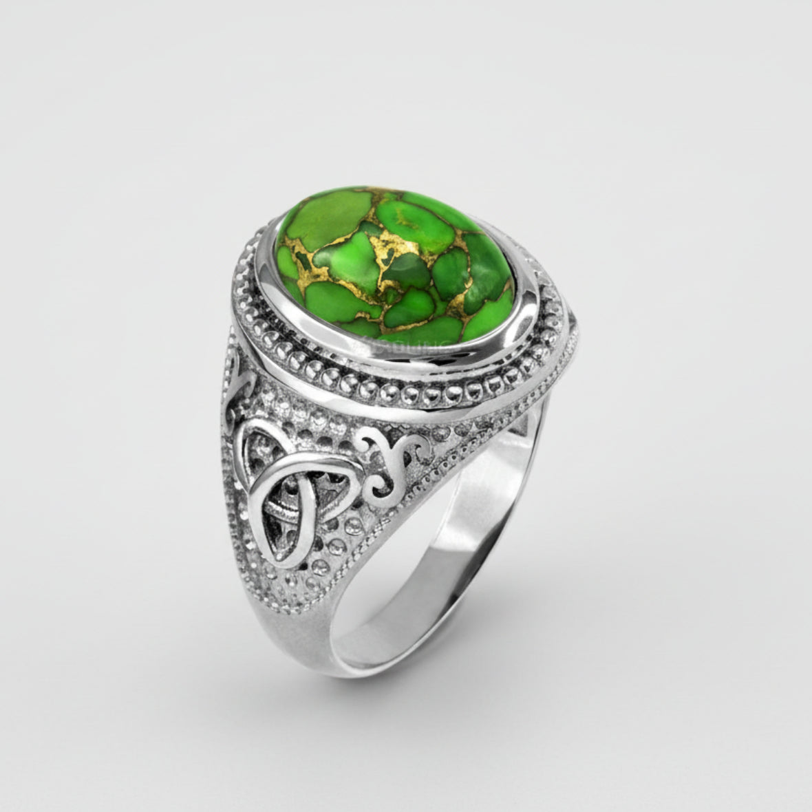Sterling Silver Celtic Triquetra Green Copper Turquoise Ring Karma Blingz