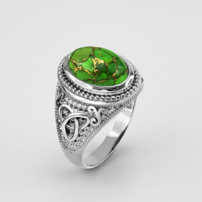 Sterling Silver Celtic Triquetra Green Copper Turquoise Ring Karma Blingz