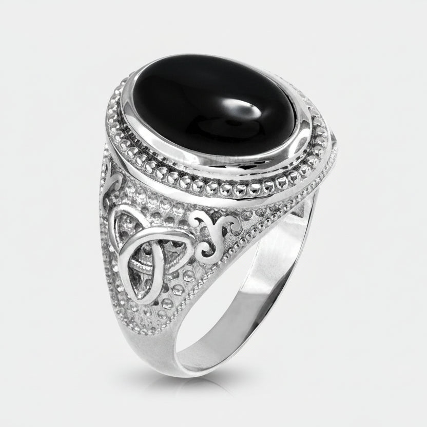 Sterling Silver Celtic Trinity Band Black Onyx Statement Ring Karma Blingz