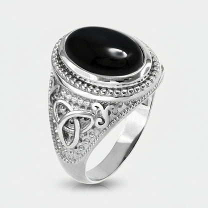 Sterling Silver Celtic Trinity Band Black Onyx Statement Ring Karma Blingz