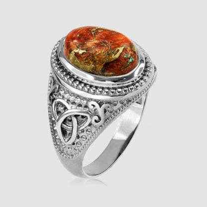 Sterling Silver Celtic Triquetra Orange Copper Turquoise Ring Karma Blingz