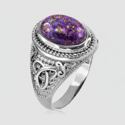 Sterling Silver Celtic Triquetra Purple Copper Turquoise Ring Karma Blingz
