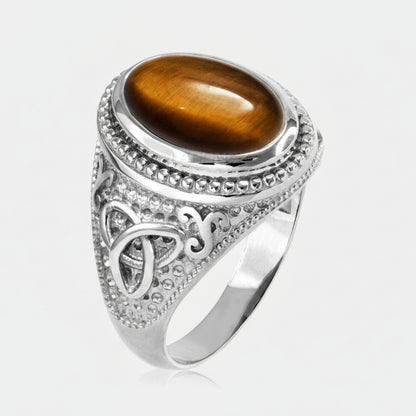 Sterling Silver Celtic Tiger Eye Gemstone Statement Ring Karma Blingz