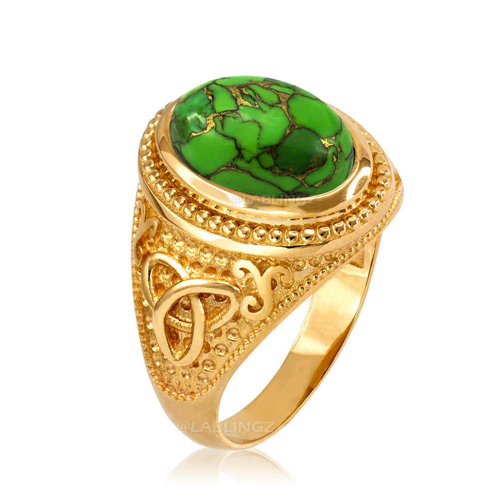 Gold Celtic Knot Green Copper Turquoise Ring Karma Blingz