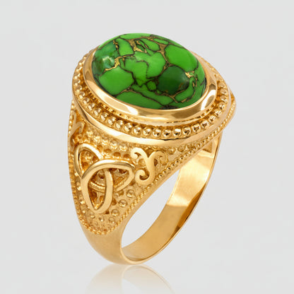 Gold Celtic Knot Green Copper Turquoise Ring Karma Blingz