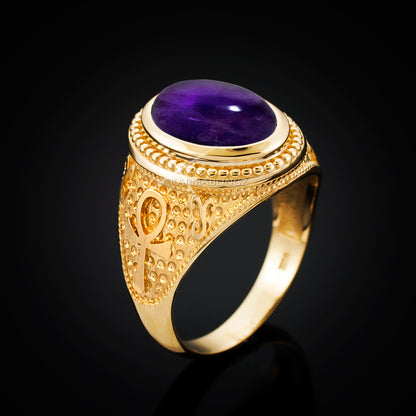 Gold Egyptian Ankh Cross Purple Amethyst Statement Ring Karma Blingz