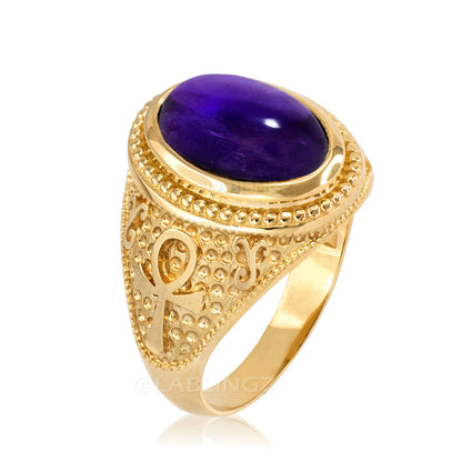Gold Egyptian Ankh Cross Purple Amethyst Statement Ring Karma Blingz