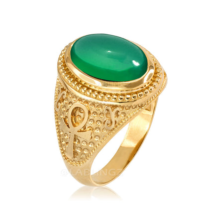 Gold Egyptian Ankh Cross Green Onyx Statement Ring Karma Blingz