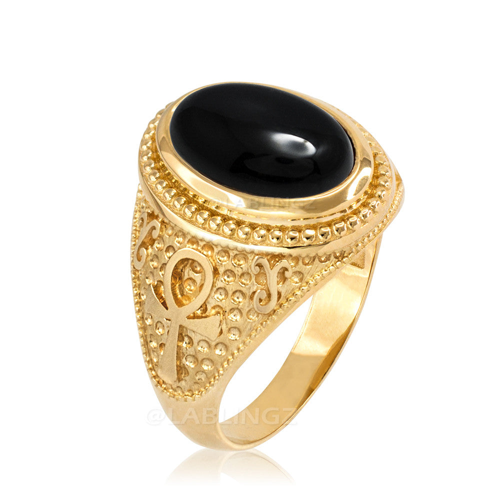 Gold Egyptian Ankh Cross Black Onyx Statement Ring Karma Blingz