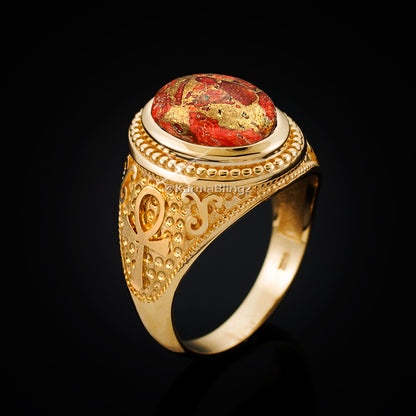 Gold Egyptian Ankh Orange Copper Turquoise Ring Karma Blingz