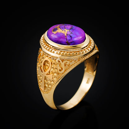Gold Egyptian Ankh Cross Purple Copper Turquoise Ring Karma Blingz