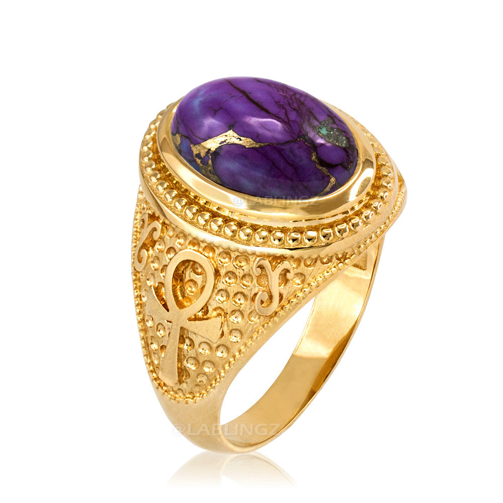 Gold Egyptian Ankh Cross Purple Copper Turquoise Ring Karma Blingz