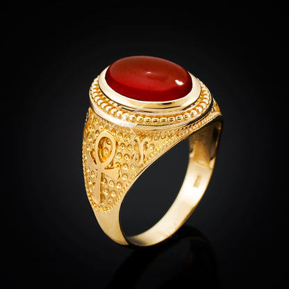 Gold Egyptian Ankh Cross Red Onyx Statement Ring Karma Blingz