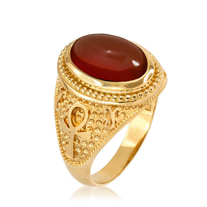 Gold Egyptian Ankh Cross Red Onyx Statement Ring Karma Blingz