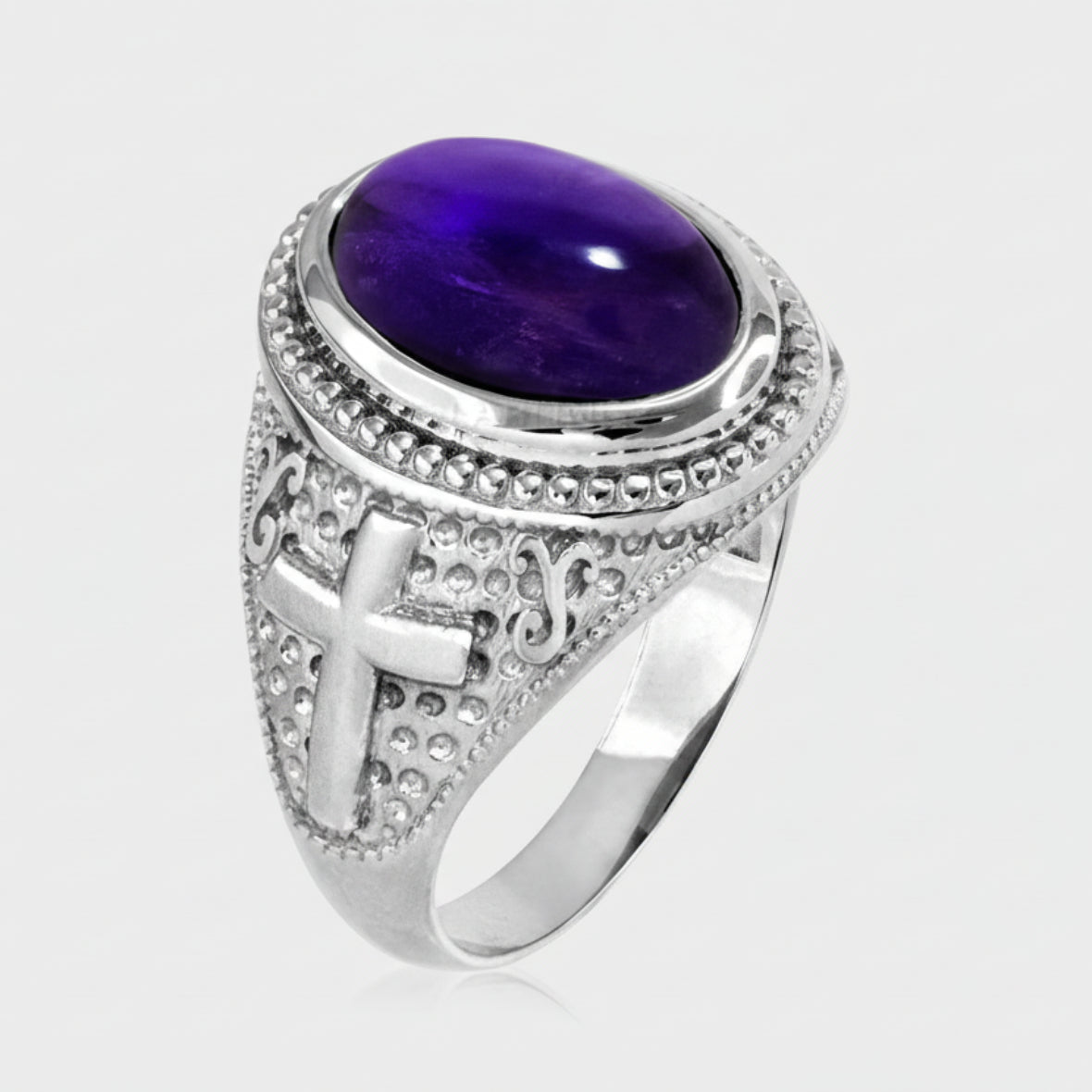 Sterling Silver Christian Cross Amethyst February Birthstone Ring Karma Blingz
