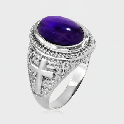 Sterling Silver Christian Cross Amethyst February Birthstone Ring Karma Blingz