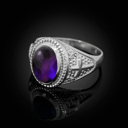 Sterling Silver Christian Cross Amethyst February Birthstone Ring Karma Blingz