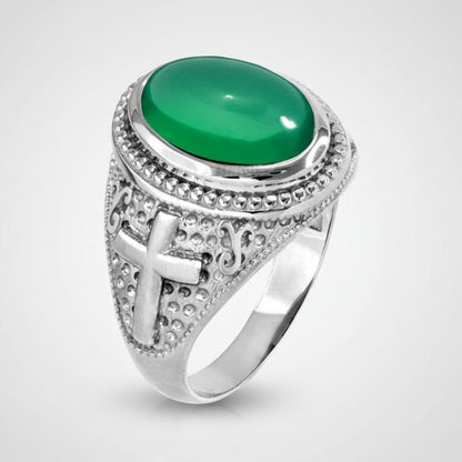 Sterling Silver Christian Cross Green Onyx Gemstone Ring Karma Blingz