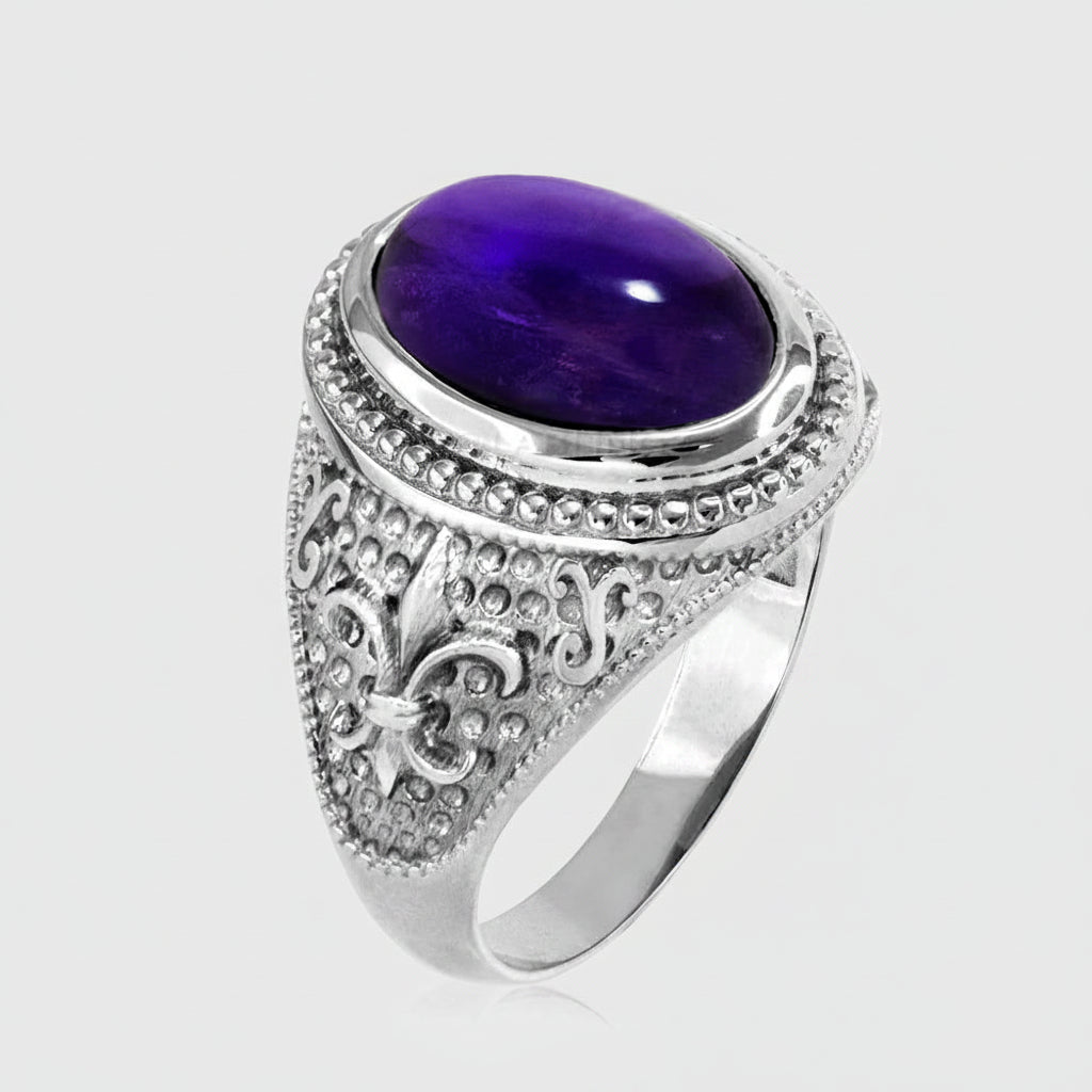 Silver Fleur De Lis Purple Amethyst February Birthstone Ring Karma Blingz