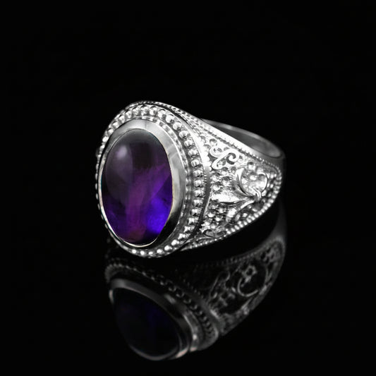 Silver Fleur De Lis Purple Amethyst February Birthstone Ring Karma Blingz