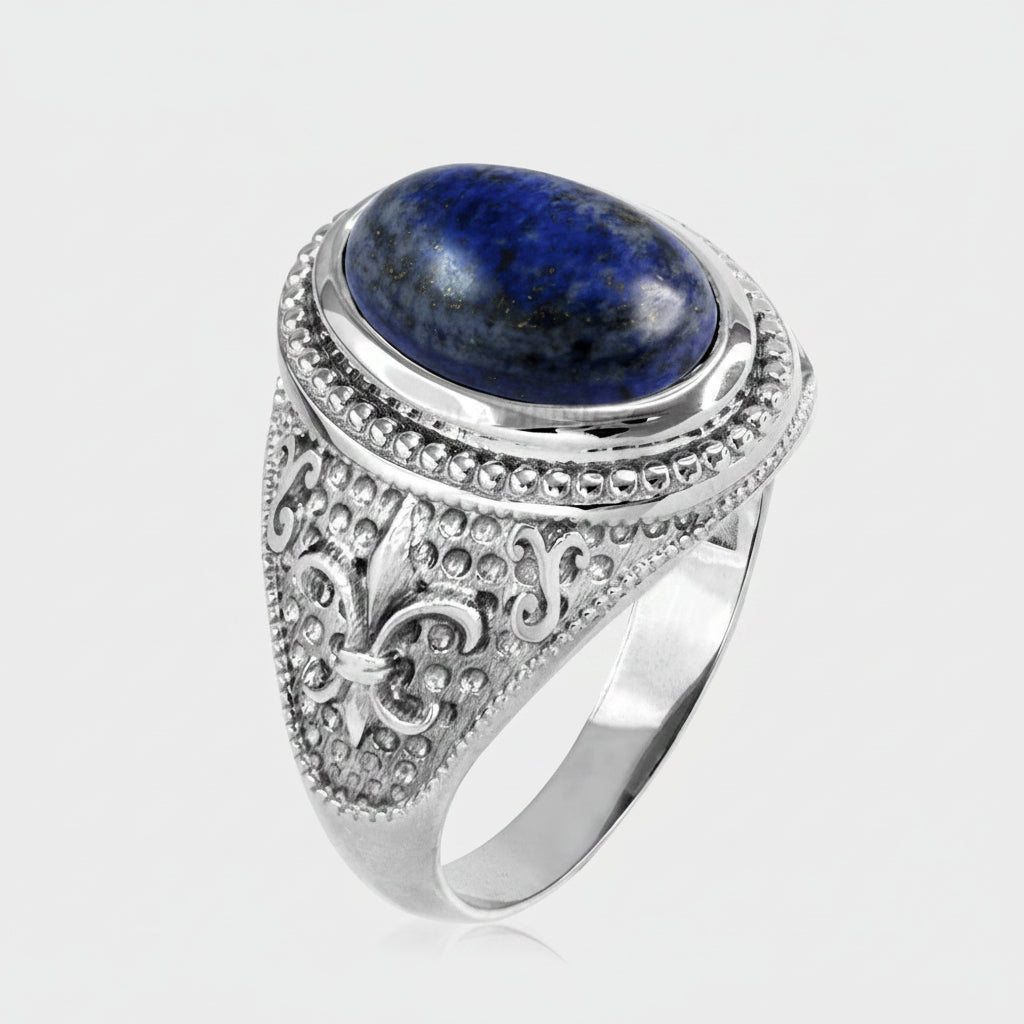 Sterling Silver Fleur De Lis Lapis Lazuli Gemstone Statement Ring Karma Blingz