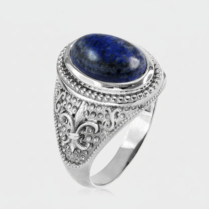 Sterling Silver Fleur De Lis Lapis Lazuli Gemstone Statement Ring Karma Blingz