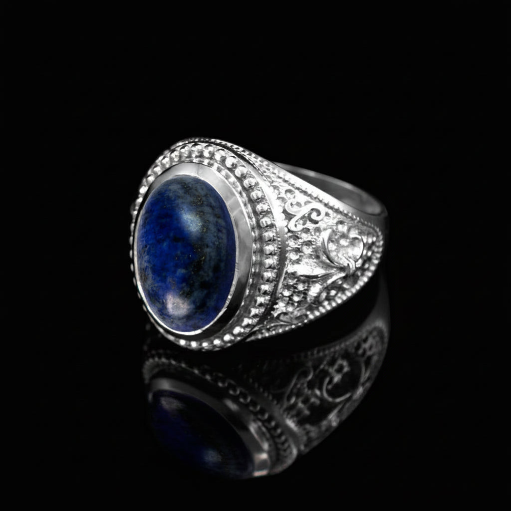 Sterling Silver Fleur De Lis Lapis Lazuli Gemstone Statement Ring Karma Blingz