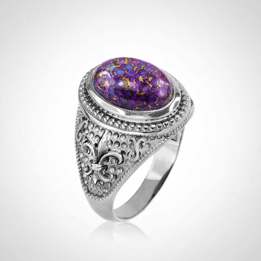 Sterling Silver Fleur De Lis Purple Copper Turquoise Ring Karma Blingz