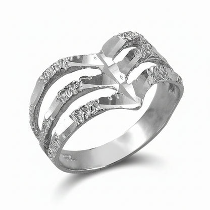 Sterling Silver Triple Chevron Ladies DC Nugget Ring Karma Blingz