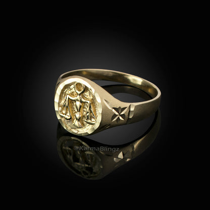 10K Yellow Gold Libra Satin DC Band Ladies Zodiac Ring Karma Blingz