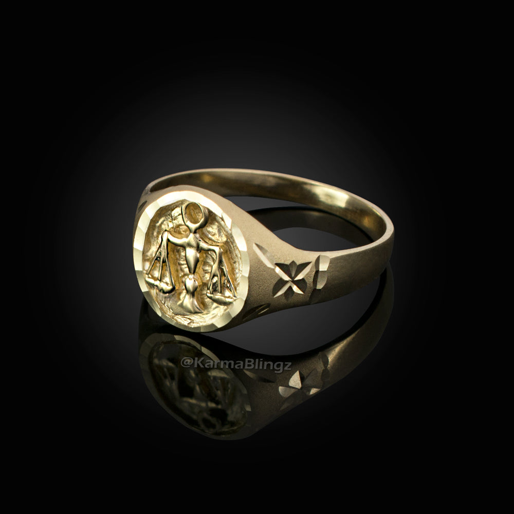 14K Yellow Gold Libra Satin DC Band Ladies Zodiac Ring Karma Blingz