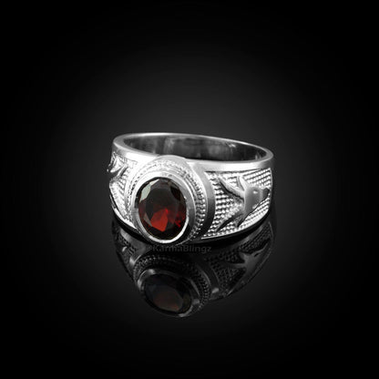 Sterling Silver Capricorn Zodiac Sign January Birthstone Red CZ Ring | Karma Blingz