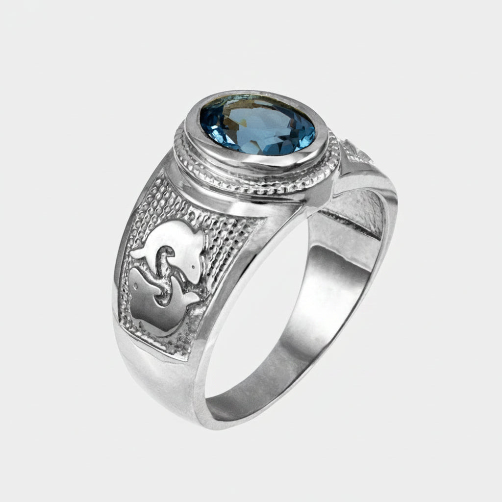 Sterling Silver Pisces Zodiac Sign March Birthstone Aqua CZ Ring Karma Blingz