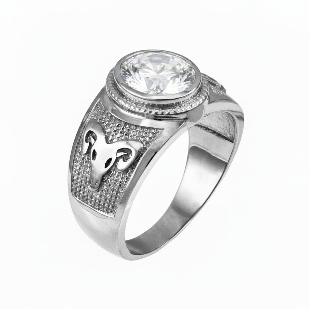 Sterling Silver Aries Zodiac Sign April Birthstone Clear CZ Ring Karma Blingz