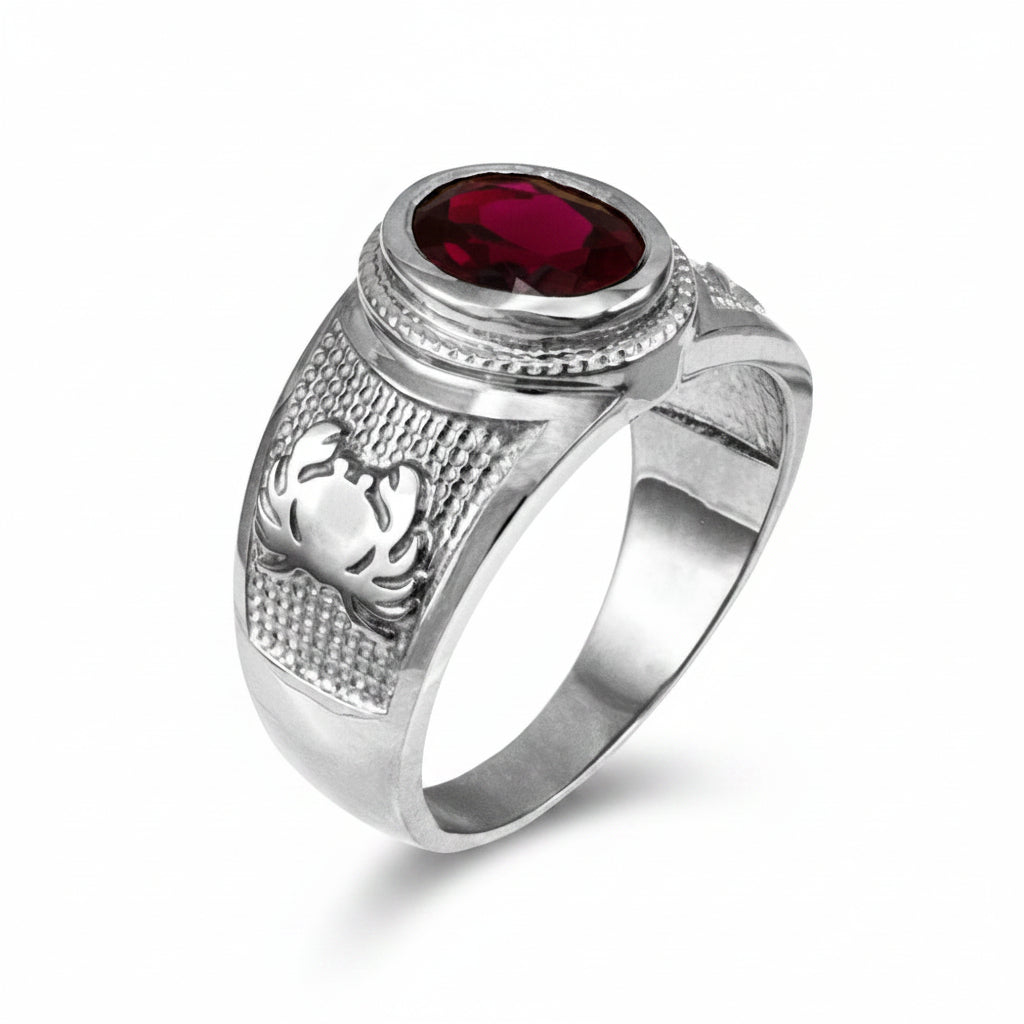 Sterling Silver Cancer Zodiac Sign July Birthstone Red CZ Ring Karma Blingz