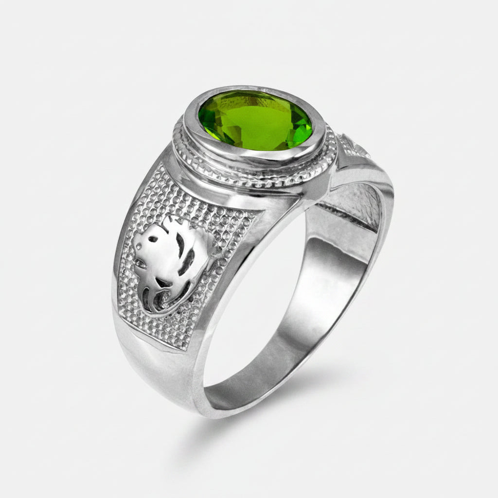 Sterling Silver Leo Zodiac Sign August Birthstone Green CZ Ring Karma Blingz