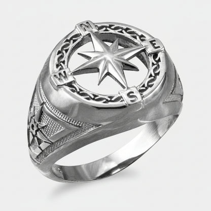 Sterling Silver Mens Compass Ring Karma Blingz