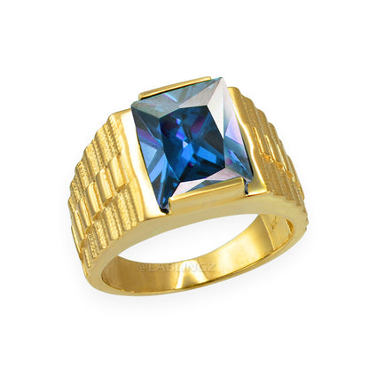 10K Yellow Gold Men's Square CZ Birthstone Ring Karma Blingz