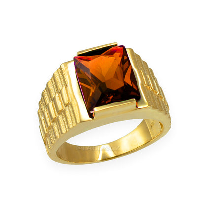 10K Yellow Gold Men's Square CZ Birthstone Ring Karma Blingz