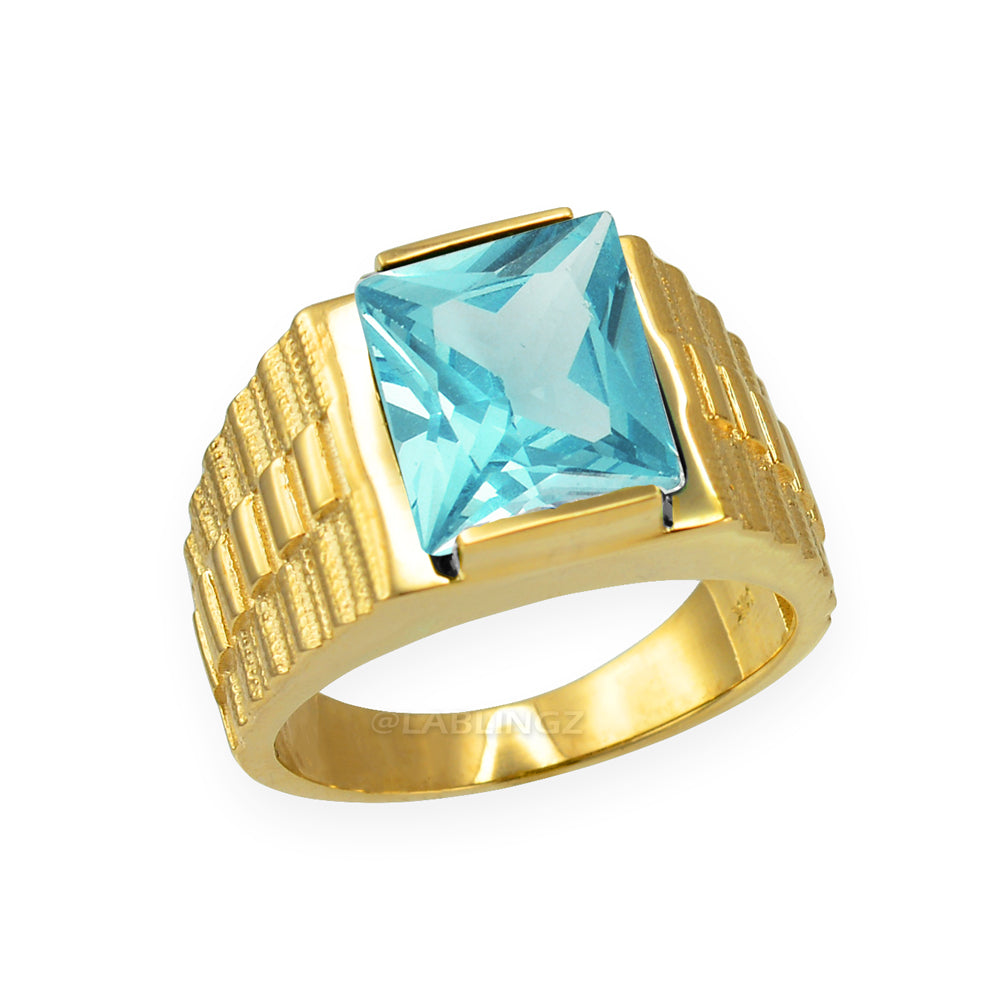 14K Yellow Gold Men's Square CZ Birthstone Ring Karma Blingz