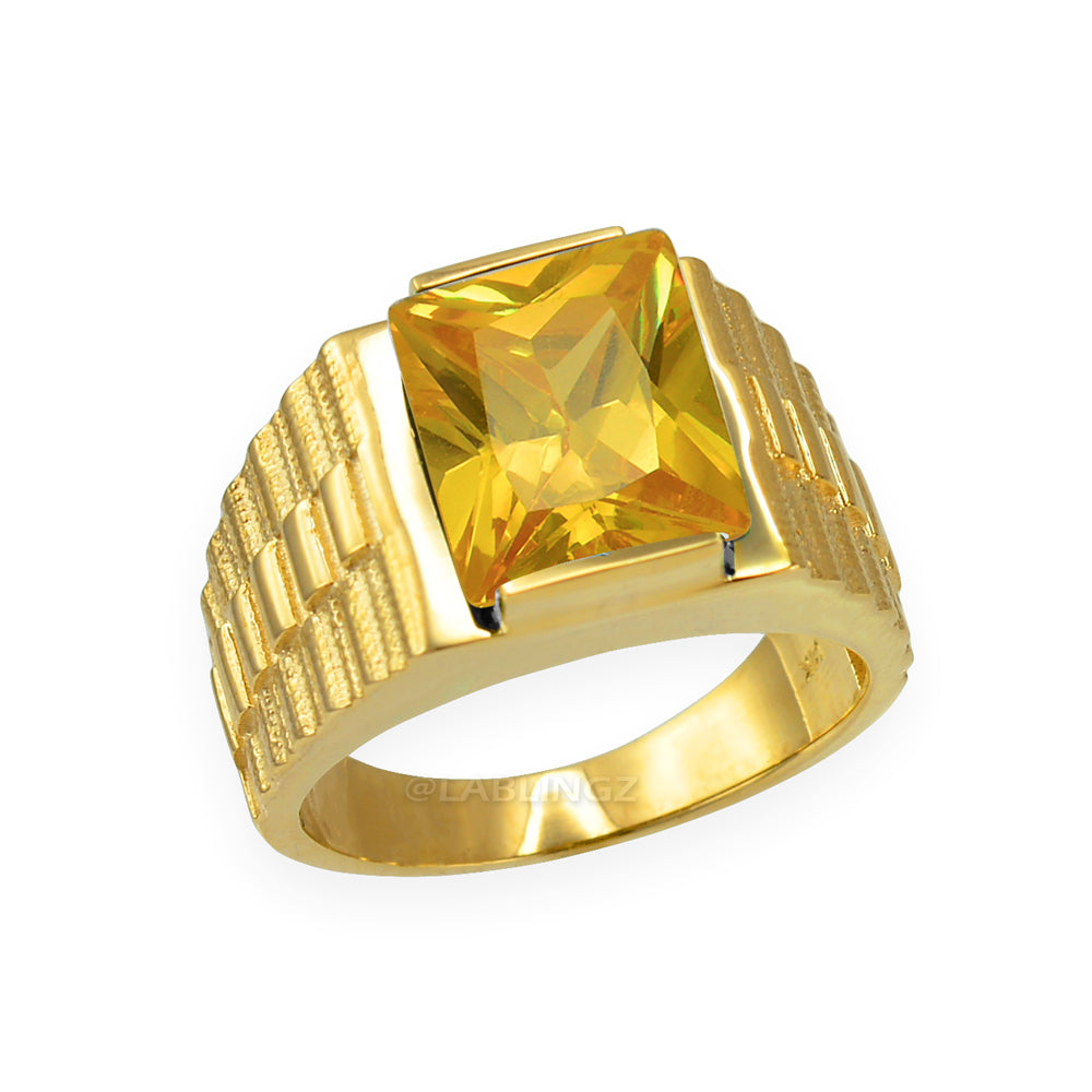 10K Yellow Gold Men's Square CZ Birthstone Ring Karma Blingz