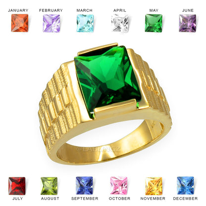 10K Yellow Gold Men's Square CZ Birthstone Ring Karma Blingz