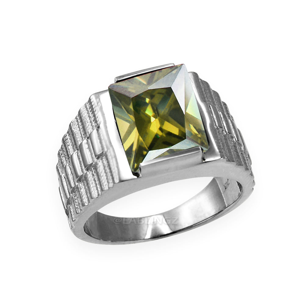 10K White Gold Men's Square CZ Birthstone Ring Karma Blingz