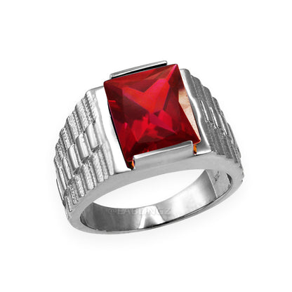 10K White Gold Men's Square CZ Birthstone Ring Karma Blingz