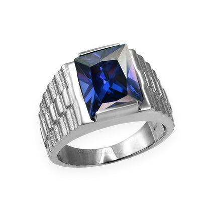 10K White Gold Men's Square CZ Birthstone Ring Karma Blingz