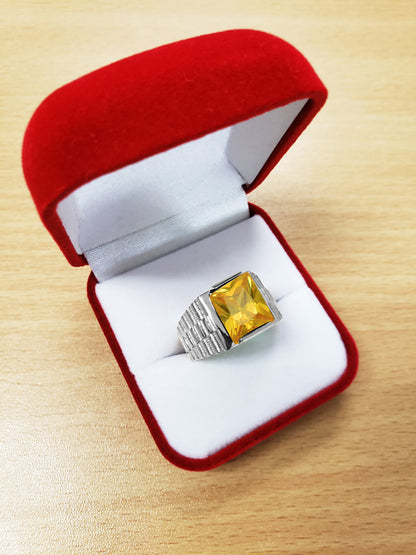 10K White Gold Men's Square CZ Birthstone Ring Karma Blingz